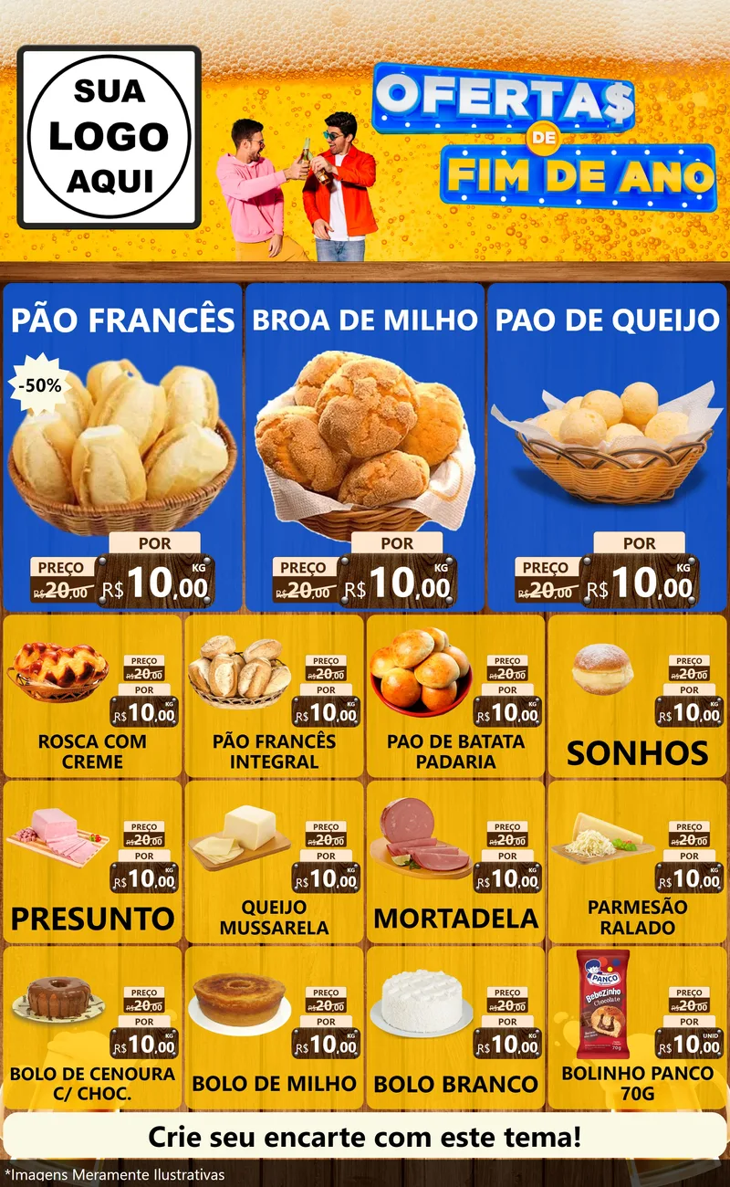 Modelo de Encarte para Encarte Grande com o tema Ofertas de Fim de Ano para Padaria