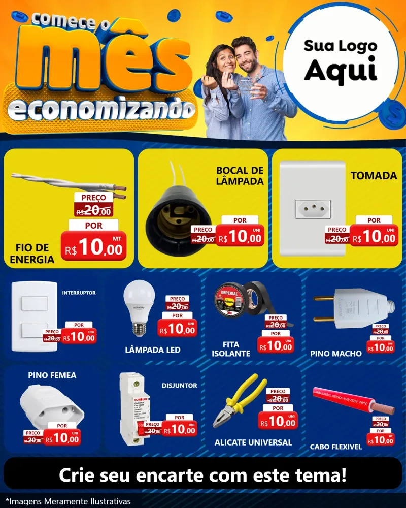 Modelo de Rede Social para Feed Instagram com o tema Comece O Mês Economizando para Materiais Elétricos
