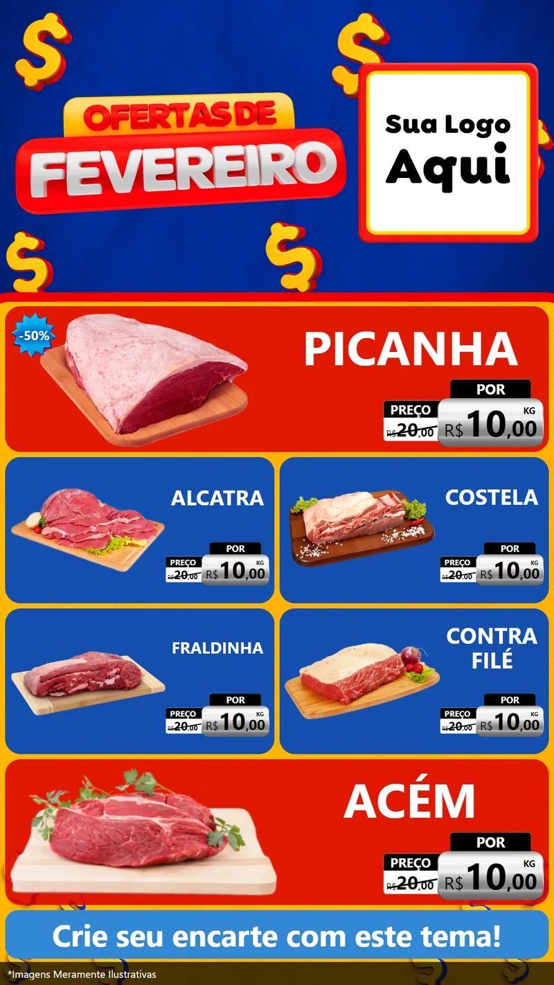 Modelo de TV para TV Vertical com o tema Ofertas de Fevereiro para Açougue