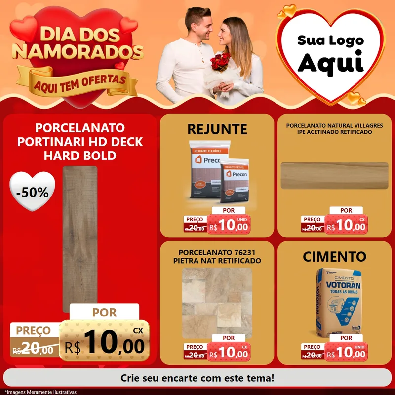 Modelo de Rede Social para Feed Facebook com o tema Dia dos Namorados - Aqui Tem Ofertas para Pisos e revestimentos