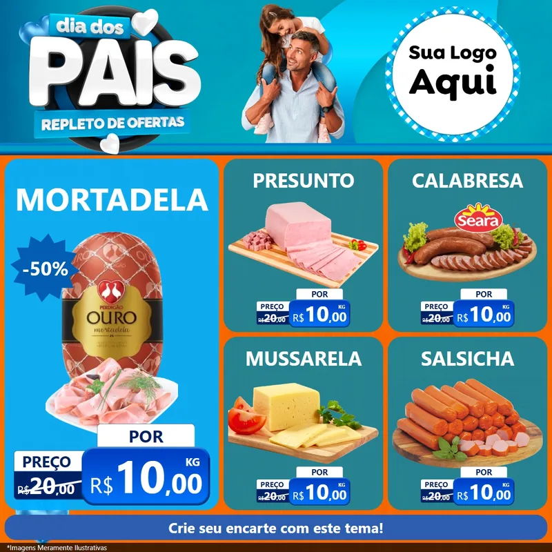 Modelo de Rede Social para Feed Facebook com o tema Dia Dos Pais Repleto de Ofertas para Frios e Laticínios