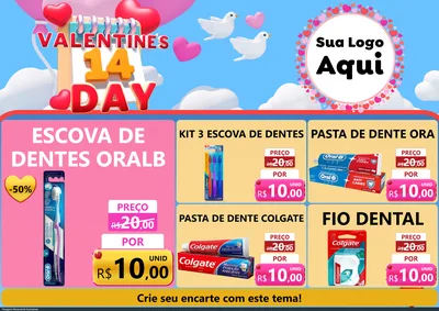 Modelo de Encarte para Encarte A4 Horizontal com o tema Valentine's Day para Higiene Pessoal