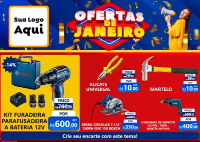 Modelo de Encarte para Encarte A4 Horizontal com o tema Ofertas de Janeiro para Maquinas e Ferramentas