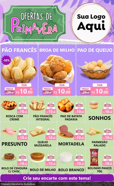 Modelo de Encarte para Encarte Grande com o tema Ofertas de Primavera para Padaria