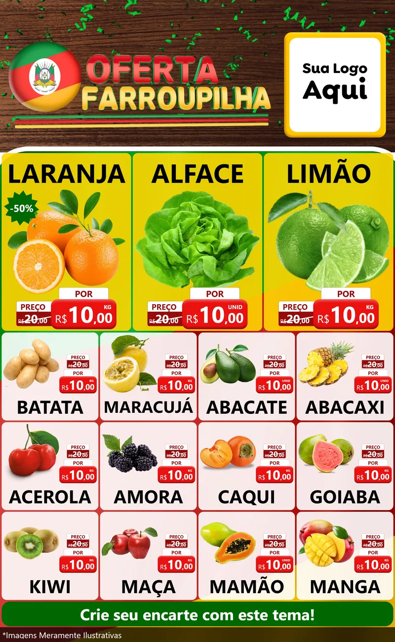 Modelo de Encarte para Encarte Grande com o tema Oferta Farroupilha para Hortifrúti