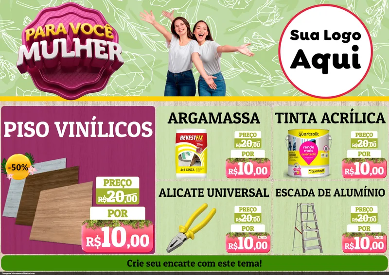 Modelo de Encarte para Encarte A4 Horizontal com o tema Para Você Mulher para Material para Construção