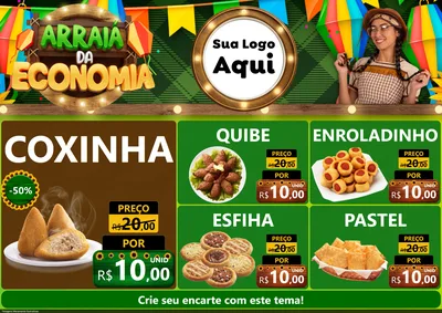Modelo de Encarte para Encarte A4 Horizontal com o tema Arraiá de Economia para Salgadaria