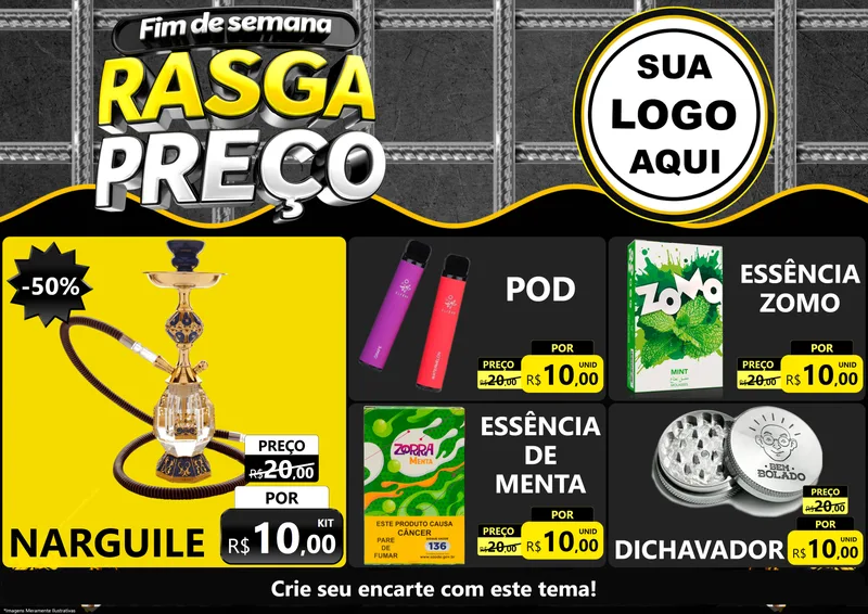 Modelo de Encarte para Encarte A4 Horizontal com o tema Fim de Semana Rasga Preço para Tabacaria