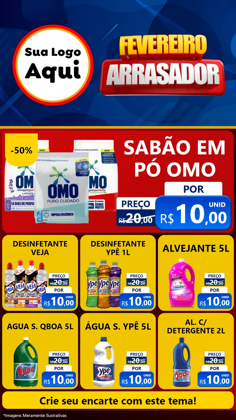 Modelo de Rede Social para Stories com o tema Fevereiro Arrasador para Produtos de Limpeza