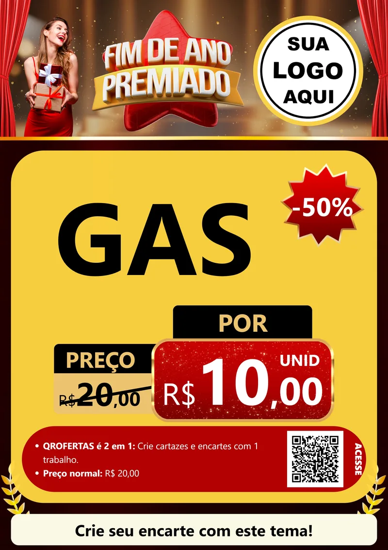Modelo de Cartaz para Cartaz A4 Vertical com o tema Fim de Ano Premiado para Água e gás