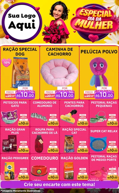 Modelo de Encarte para Encarte Grande com o tema Especial Dia da Mulher para Pet Shop
