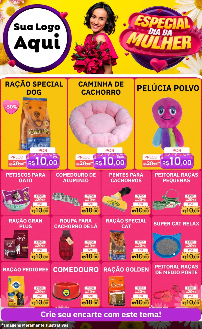 Modelo de Encarte para Encarte Grande com o tema Especial Dia da Mulher para Pet Shop
