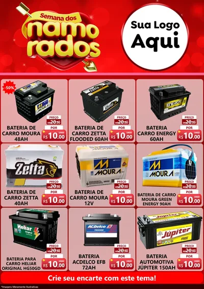 Modelo de Encarte para Encarte A4 Vertical com o tema Semana dos namorados para Baterias Elétricas