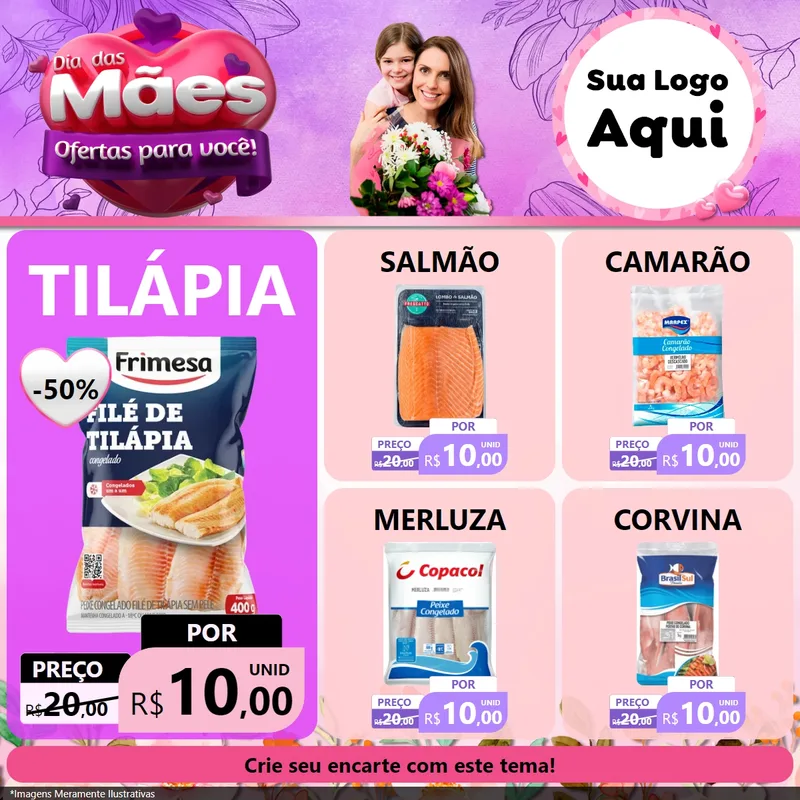 Modelo de Rede Social para Feed Facebook com o tema Dia das Mães Ofertas para Você! para Peixaria