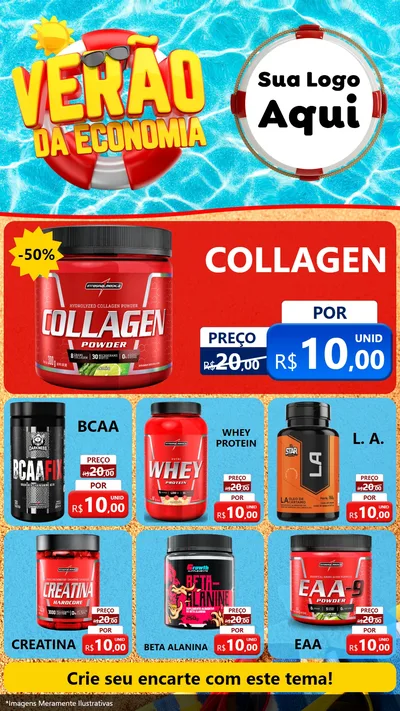 Modelo de Rede Social para Stories com o tema Verão da Economia para Suplementos alimentares