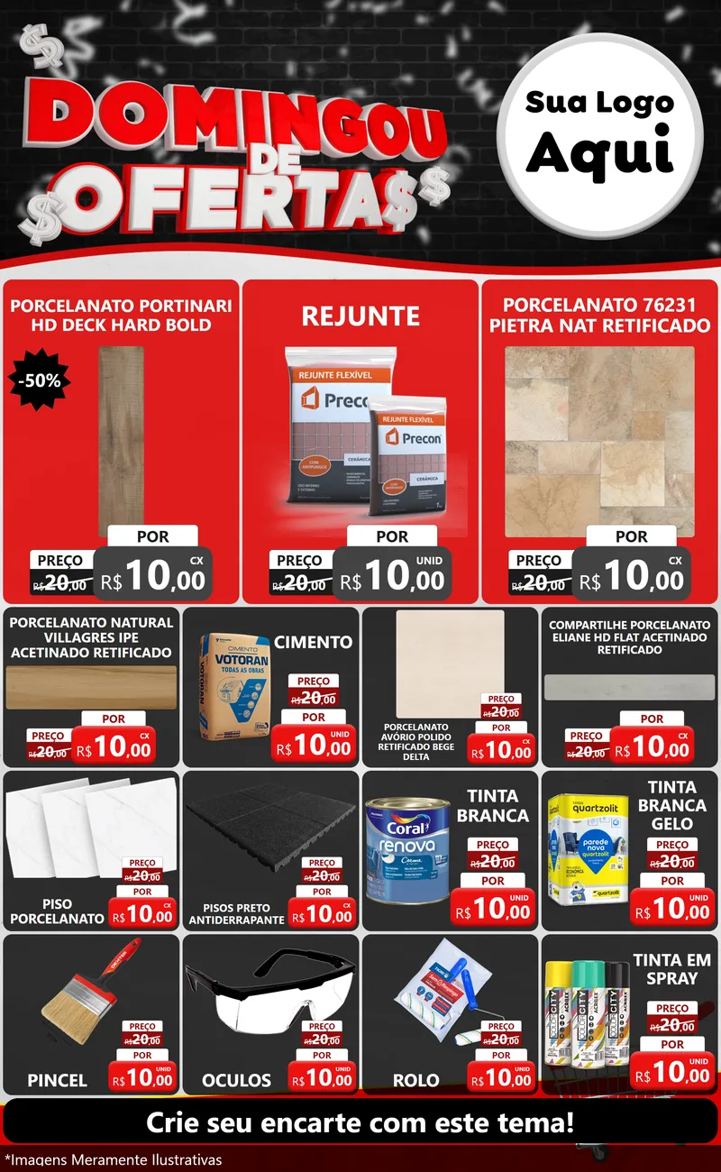 Modelo de Encarte para Encarte Grande com o tema Domingou de Ofertas para Pisos e revestimentos