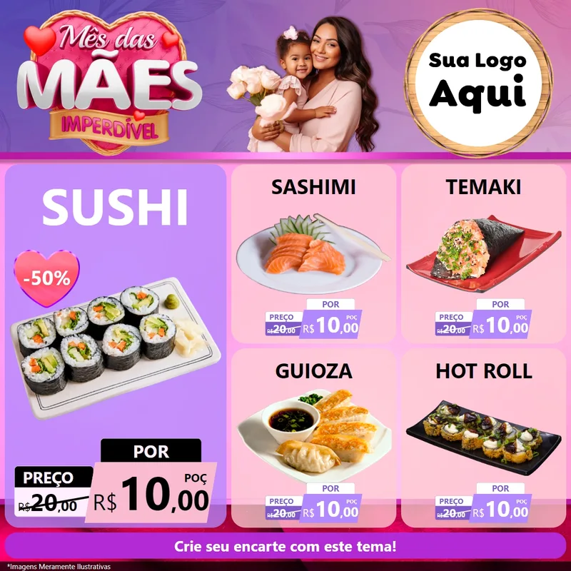 Modelo de Rede Social para Feed Facebook com o tema Mês das Mães Imperdível para Comida japonesa