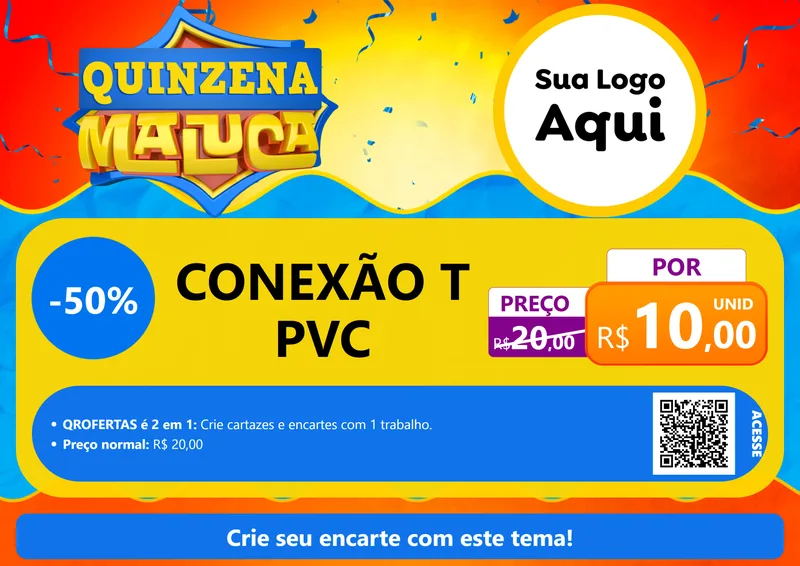 Modelo de Cartaz para Cartaz A4 Horizontal com o tema Quinzena Maluca para Tubos e conexões