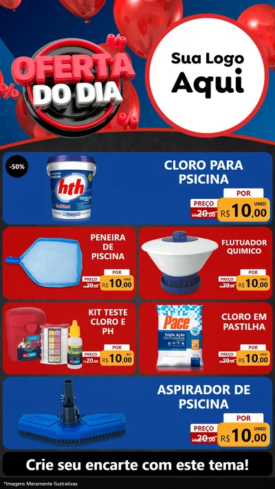 Modelo de TV para TV Vertical com o tema Oferta do Dia para Produtos para Piscina