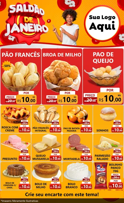 Modelo de Encarte para Encarte Grande com o tema Saldão de Janeiro para Padaria