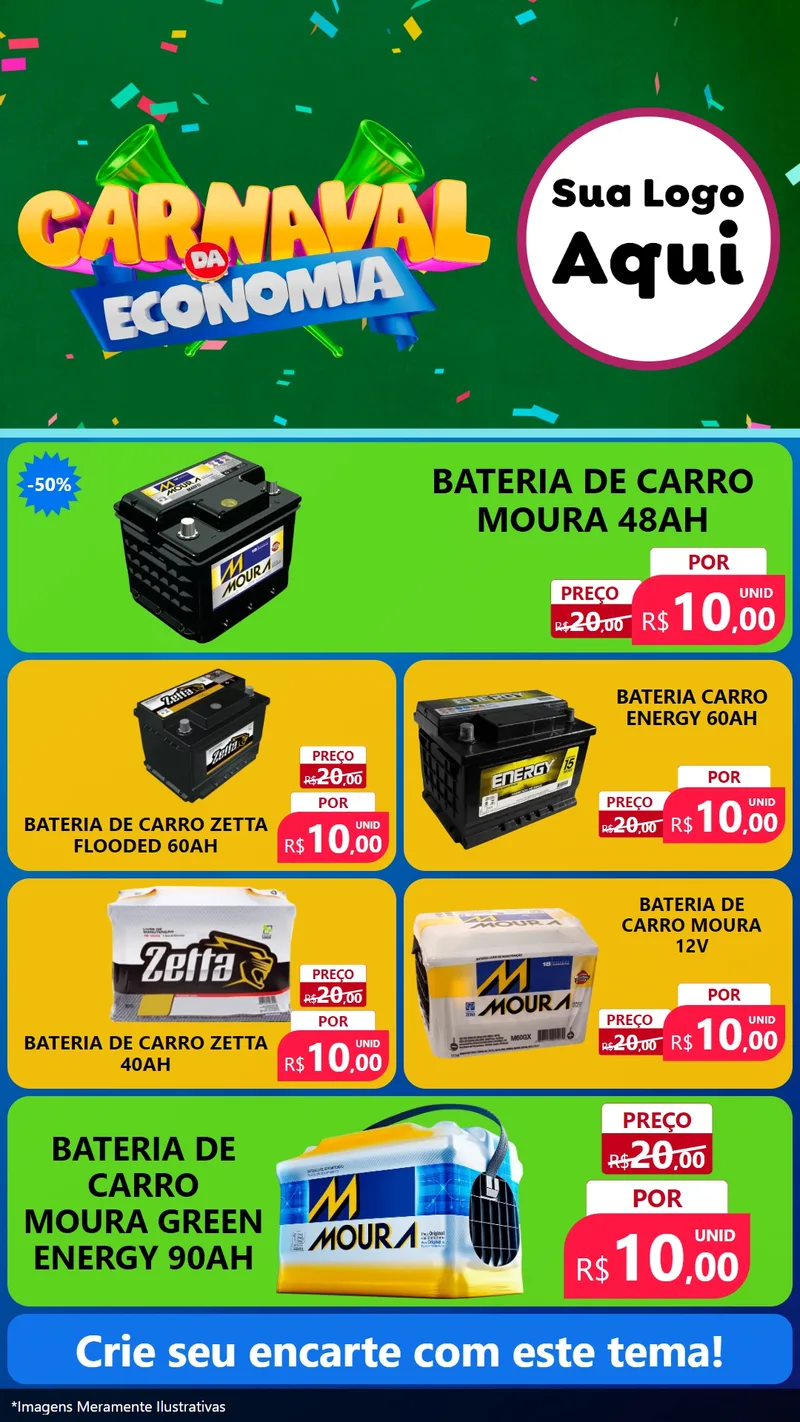 Modelo de TV para TV Vertical com o tema Carnaval da Economia para Baterias Elétricas