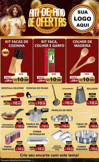 Modelo de Encarte para Encarte Grande com o tema Fim de Ano de Ofertas para Utilidades Domésticas