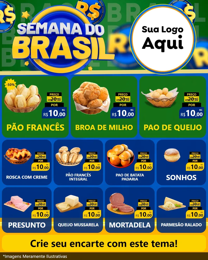 Modelo de Rede Social para Feed Instagram com o tema Semana Do Brasil para Padaria