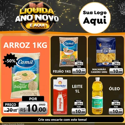 Modelo de Rede Social para Feed Facebook com o tema Liquida Ano Novo É Aqui! para Supermercado