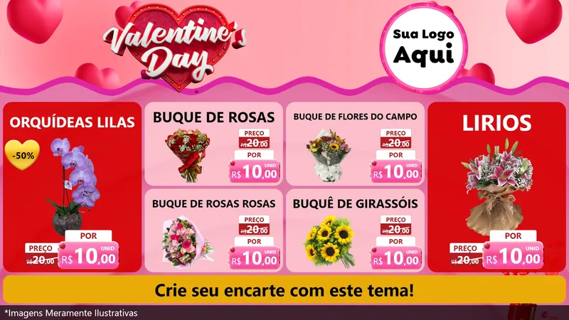 Modelo de TV para TV Horizontal com o tema Valentine's Day para Floricultura e jardim