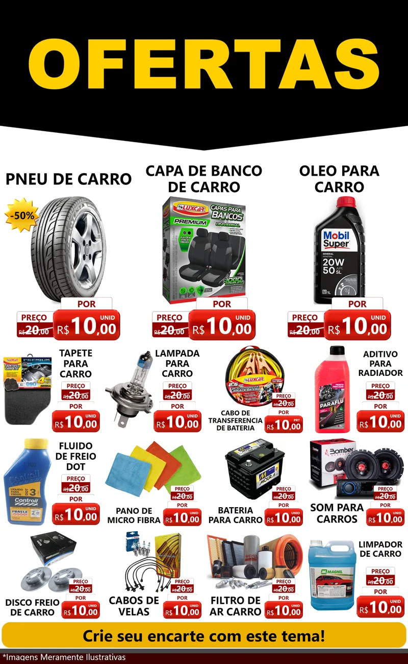 Modelo de Encarte para Encarte Grande com o tema Ofertas Preto e Vermelho Cartaz para Auto peças