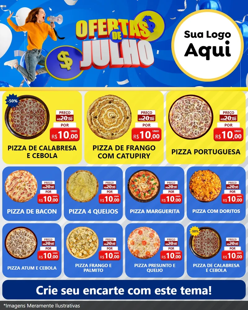 Modelo de Rede Social para Feed Instagram com o tema Ofertas de Julho para Pizzaria