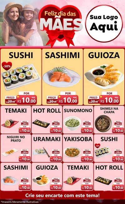 Modelo de Encarte para Encarte Grande com o tema Feliz Dia Das Mães para Comida japonesa