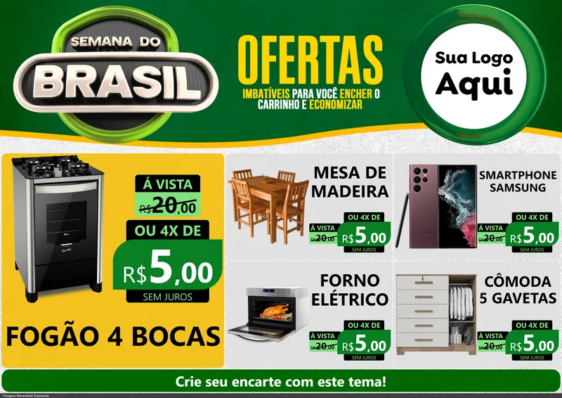 Modelo de Encarte para Encarte A4 Horizontal com o tema Semana do Brasil para Móveis e Eletro