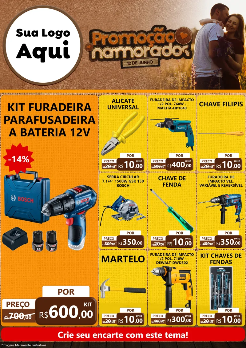 Modelo de Encarte para Encarte A4 Vertical com o tema Promoção Namorados para Maquinas e Ferramentas