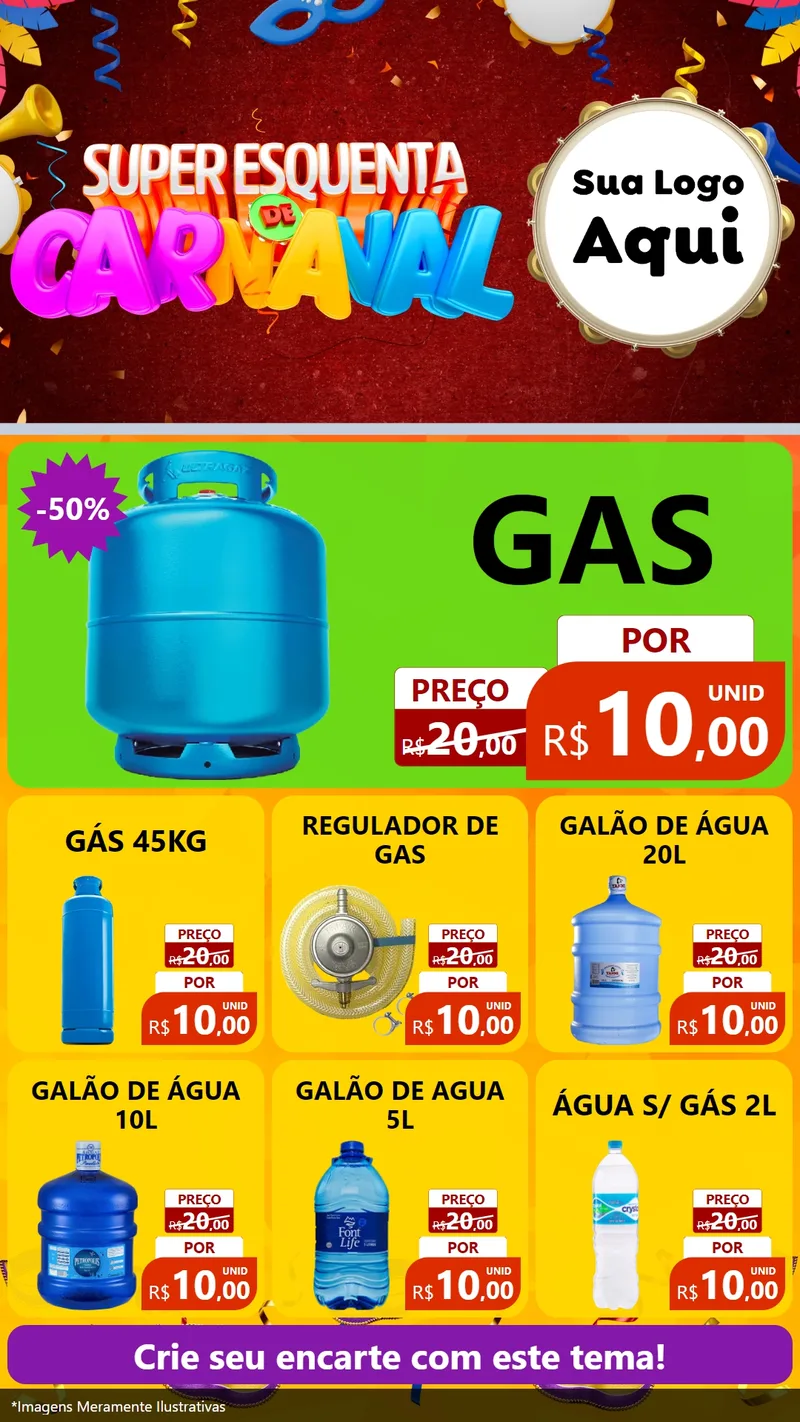 Modelo de Rede Social para Stories com o tema Super Esquenta de Carnaval para Água e gás