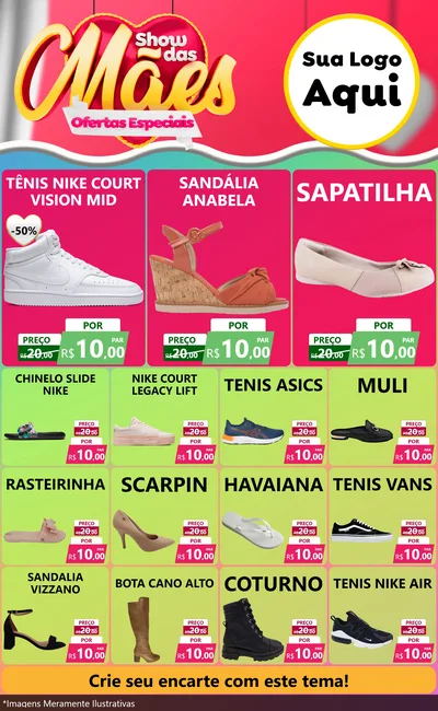 Modelo de Encarte para Encarte Grande com o tema Show das Mães - Ofertas Especiais para Calçados