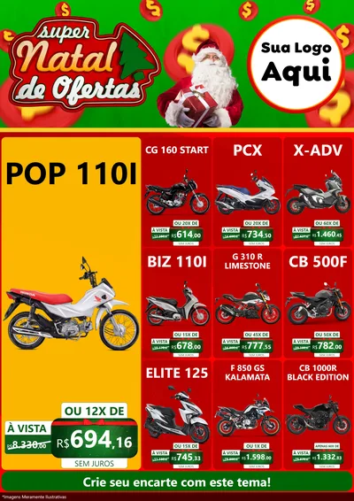Modelo de Encarte para Encarte A4 Vertical com o tema Super Natal de Ofertas para Concessionaria de Motos