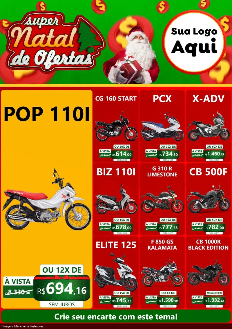 Modelo de Encarte para Encarte A4 Vertical com o tema Super Natal de Ofertas para Concessionaria de Motos