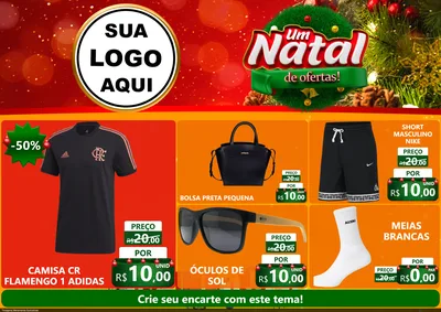 Modelo de Encarte para Encarte A4 Horizontal com o tema Um Natal de Ofertas para Roupas e acessórios