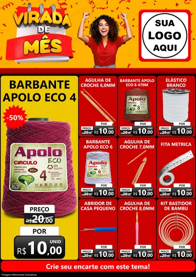 Modelo de Encarte para Encarte A4 Vertical com o tema Virada de Mês para Armarinho e Aviamentos