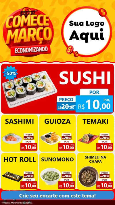 Modelo de Rede Social para Stories com o tema Comece Março Economizando para Comida japonesa