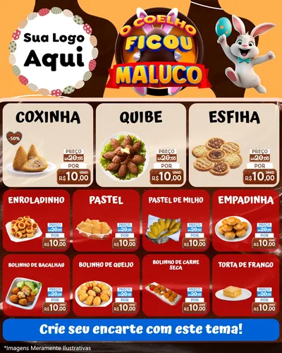Modelo de Rede Social para Feed Instagram com o tema O Coelho Ficou Maluco - Páscoa para Salgadaria