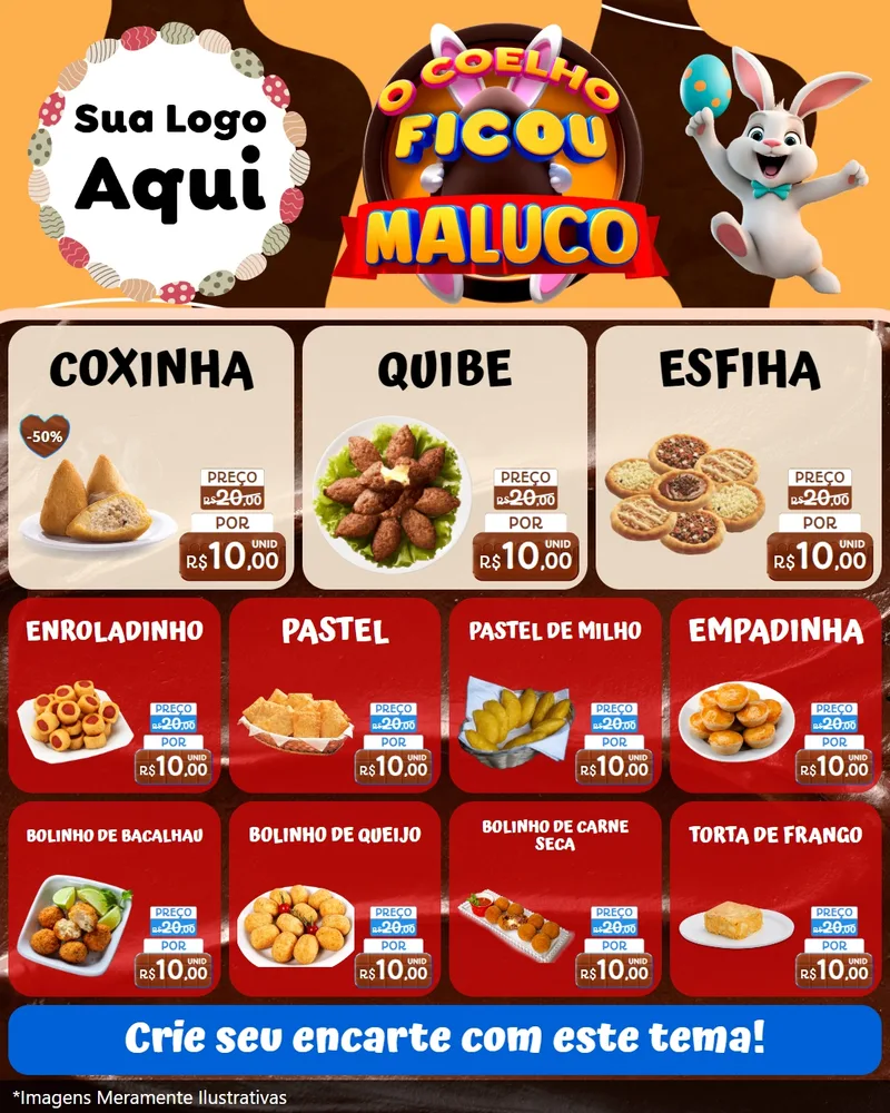 Modelo de Rede Social para Feed Instagram com o tema O Coelho Ficou Maluco - Páscoa para Salgadaria
