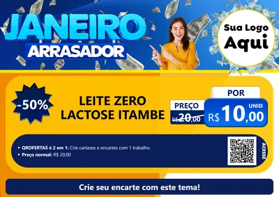 Modelo de Cartaz para Cartaz A4 Horizontal com o tema Janeiro Arrasador para Frios e Laticínios