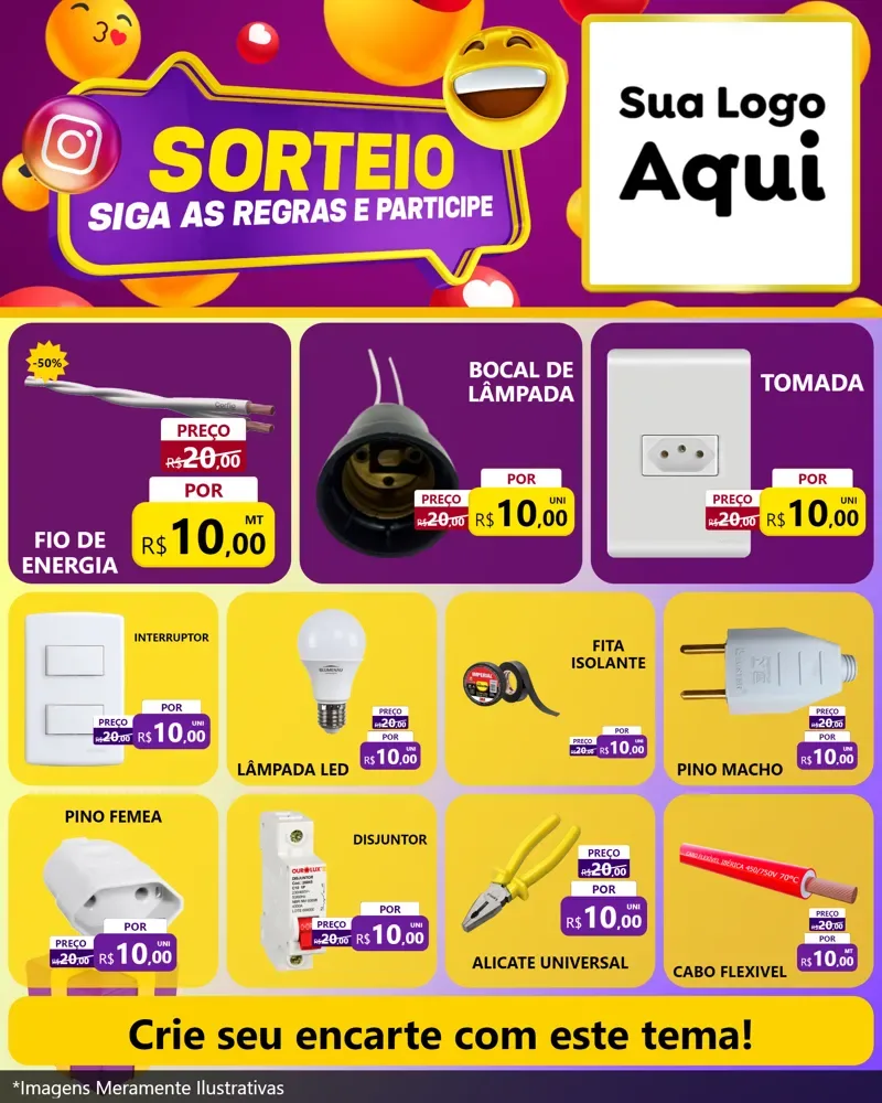 Modelo de Rede Social para Feed Instagram com o tema Sorteio para Materiais Elétricos