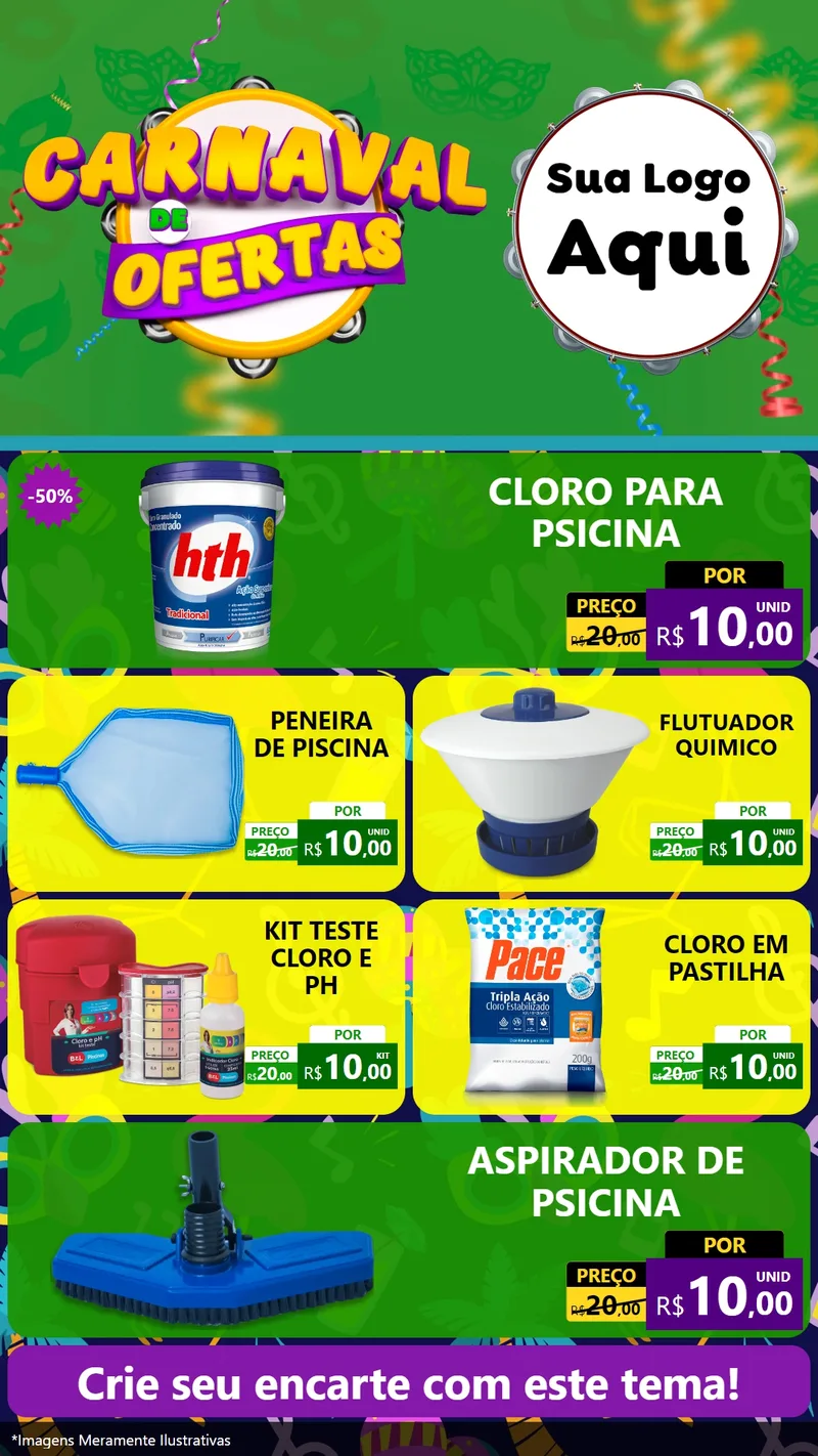 Modelo de TV para TV Vertical com o tema Carnaval de Ofertas para Produtos para Piscina