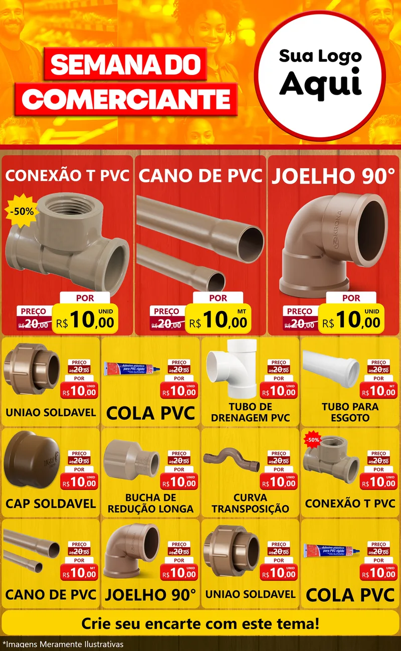 Modelo de Encarte para Encarte Grande com o tema Semana do Comerciante para Tubos e conexões