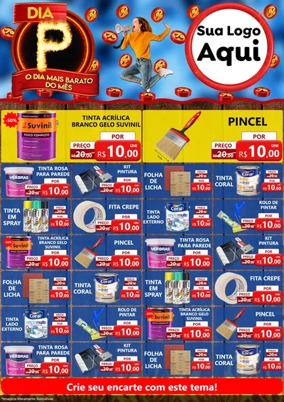 Modelo de Encarte para Encarte A4 Vertical com o tema Dia P - O Dia Mais Barato Do Mês para Tintas e Ferramentas