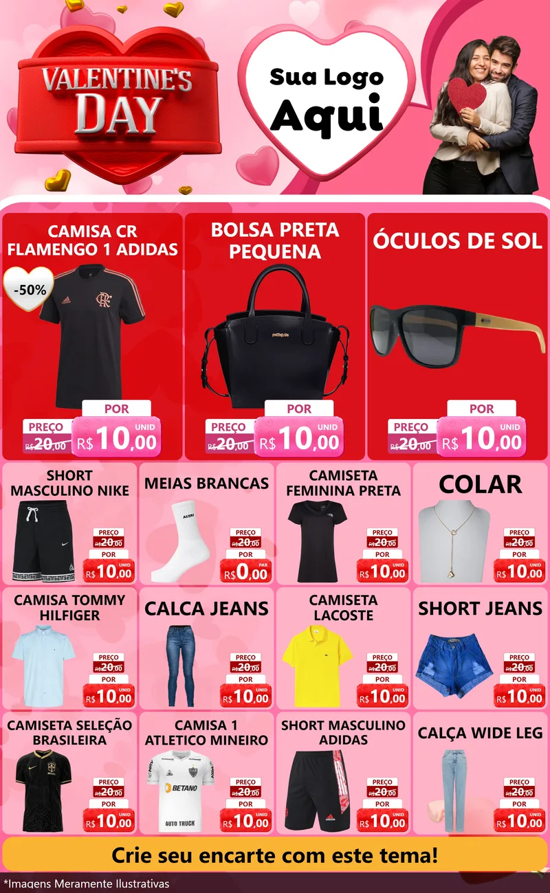 Modelo de Encarte para Encarte Grande com o tema Valentine's Day para Roupas e acessórios