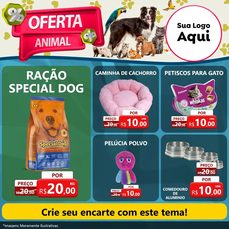 Modelo de Rede Social para Feed Facebook com o tema Oferta Animal para Pet Shop